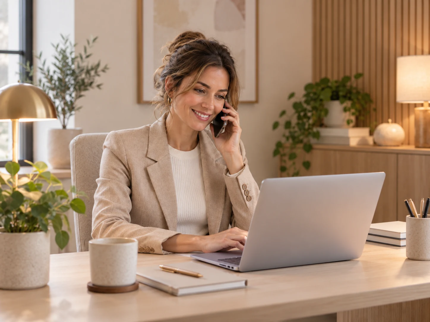 Conseillère au téléphone devant son ordinateur